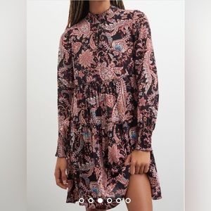 Anthropologie Cady Tiered Tunic Mock Neck Paisley Dress Size XS